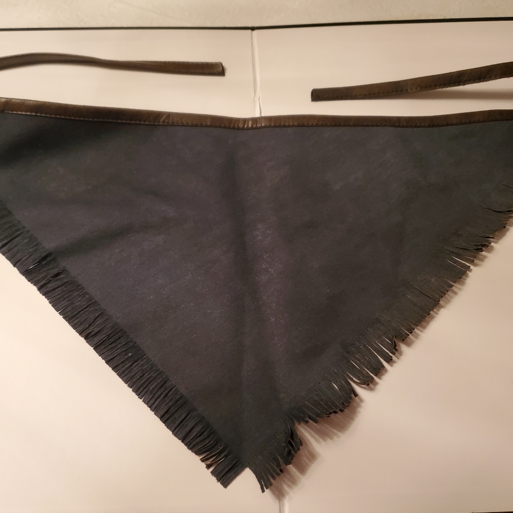 Leather Kerchief With Fringe Edges Vtg Brown - Picture 2 of 4
